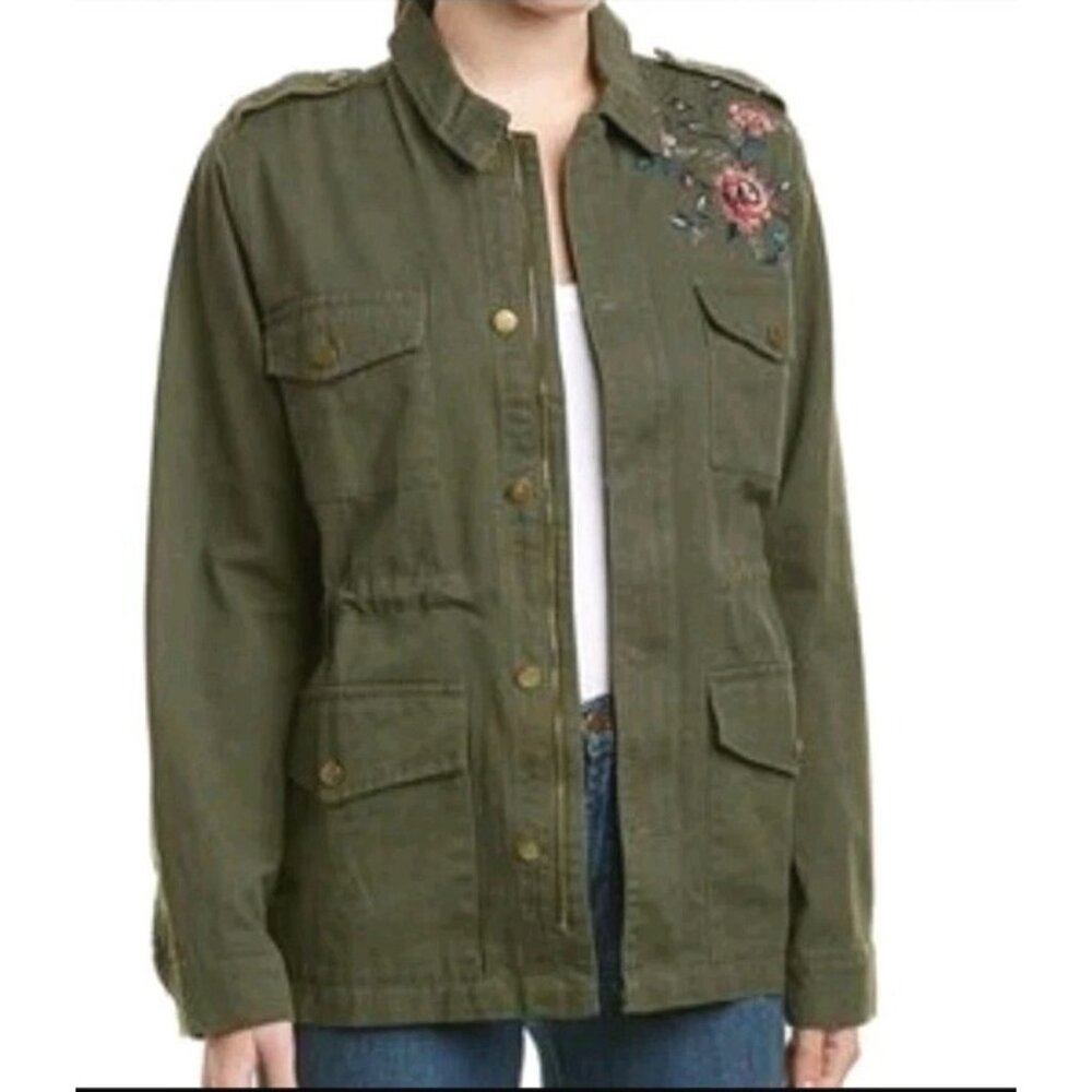 Velvet by Graham & Spencer Cotton  Embroidered Flower Jacket Green Size Small